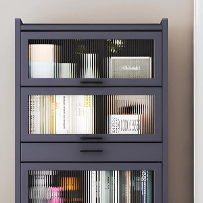 Bibliothèque de rangement étroite en bois gris à 5 niveaux avec portes