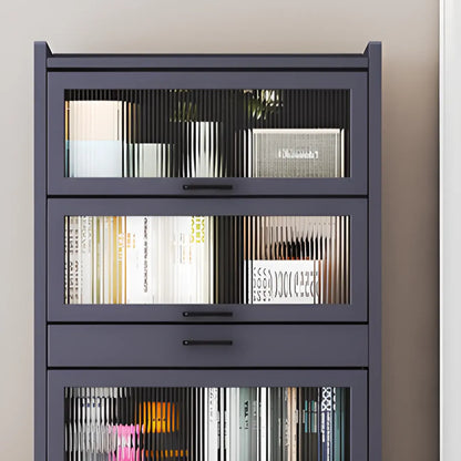 Bibliothèque de rangement étroite en bois gris à 5 niveaux avec portes