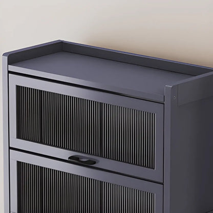 Bibliothèque de rangement étroite en bois gris à 5 niveaux avec portes