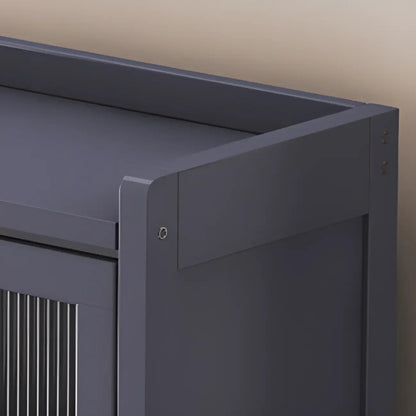 Bibliothèque de rangement étroite en bois gris à 5 niveaux avec portes