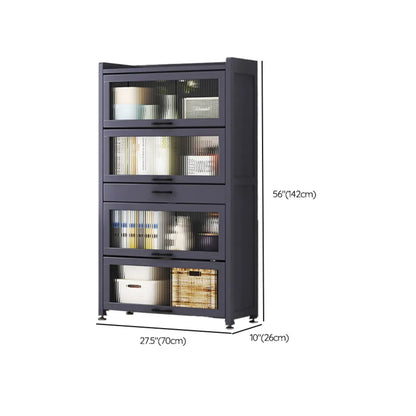 Bibliothèque de rangement étroite en bois gris à 5 niveaux avec portes