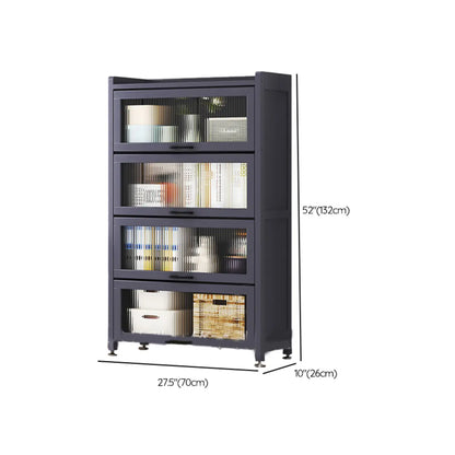 Bibliothèque de rangement étroite en bois gris à 5 niveaux avec portes