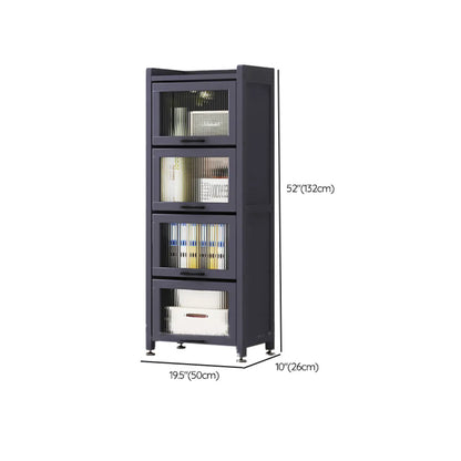Bibliothèque de rangement étroite en bois gris à 5 niveaux avec portes