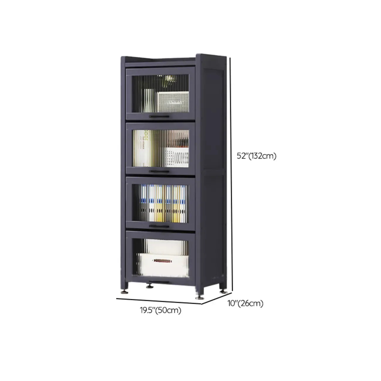 Bibliothèque de rangement étroite en bois gris à 5 niveaux avec portes