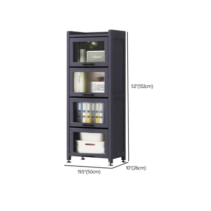 Bibliothèque de rangement étroite en bois gris à 5 niveaux avec portes