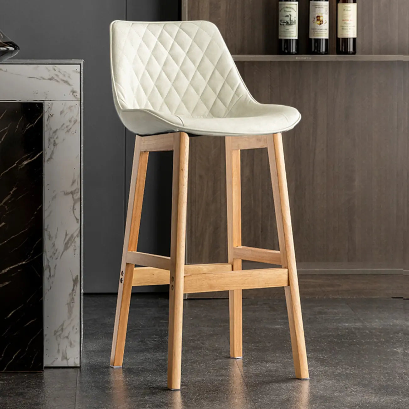 Tabourets de bar modernes du milieu du siècle en similicuir avec pieds en bois