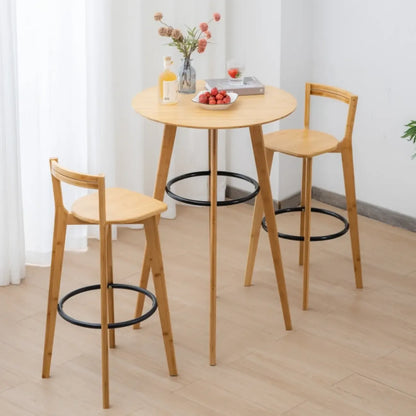 Tables de bar rondes en bois brun à pieds hauts
