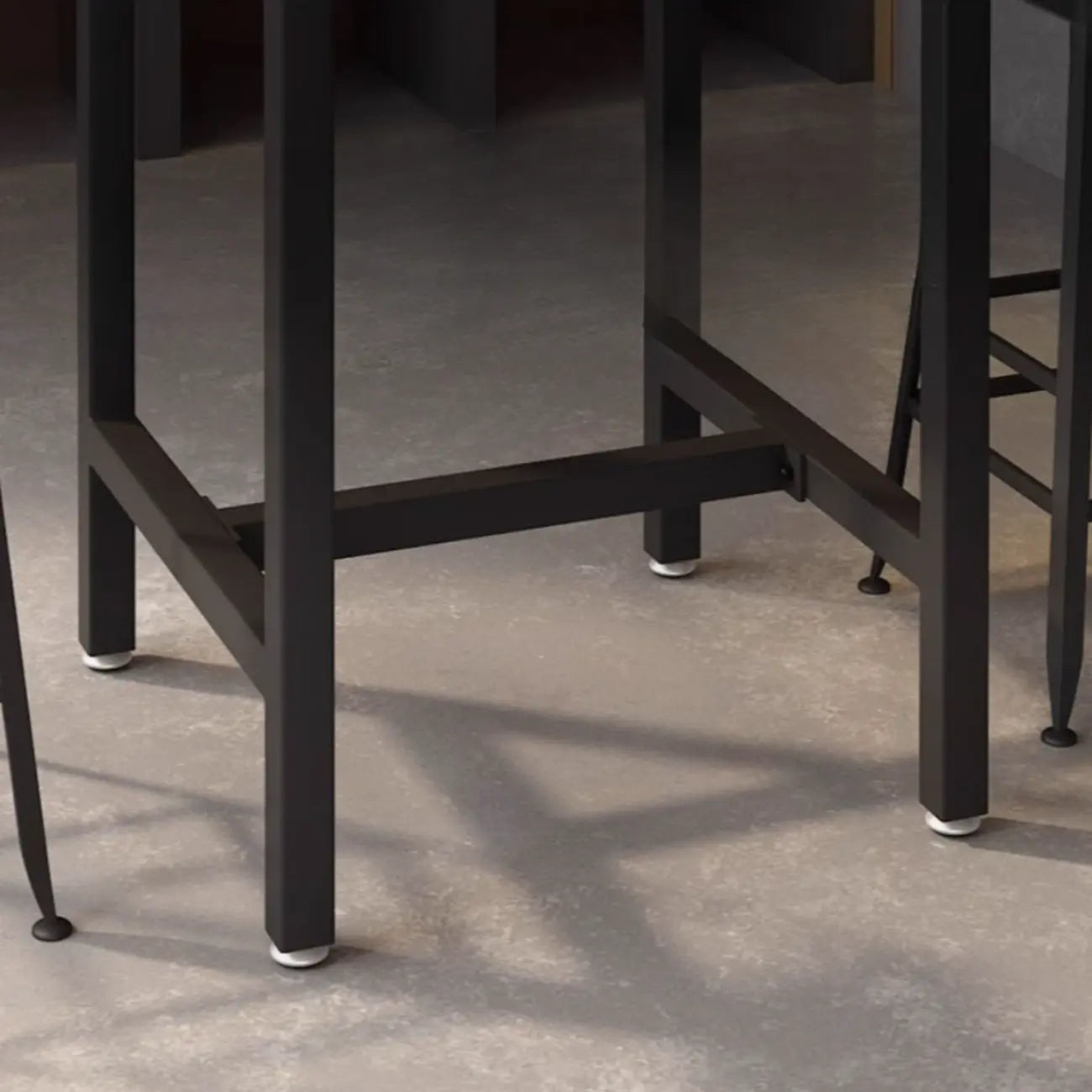 Table de bistrot carrée avec plateau en bois et repose-pieds en fer, plateau carré en bois et table de bistrot.