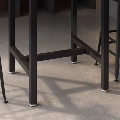 Table de bistrot carrée avec plateau en bois et repose-pieds en fer, plateau carré en bois et table de bistrot.