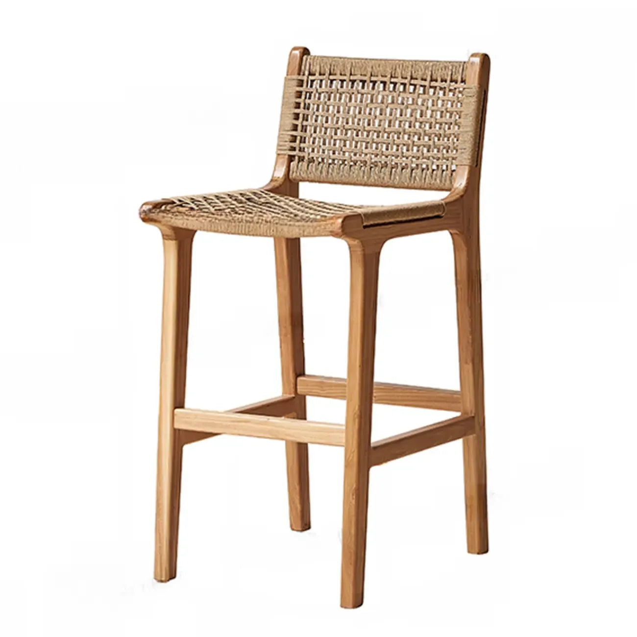 Tabouret de bar scandinave en bois et rotin