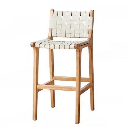 Tabouret de bar scandinave en bois et rotin