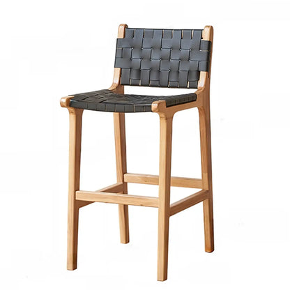 Tabouret de bar scandinave en bois et rotin