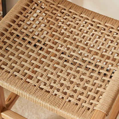 Tabouret de bar scandinave en bois et rotin