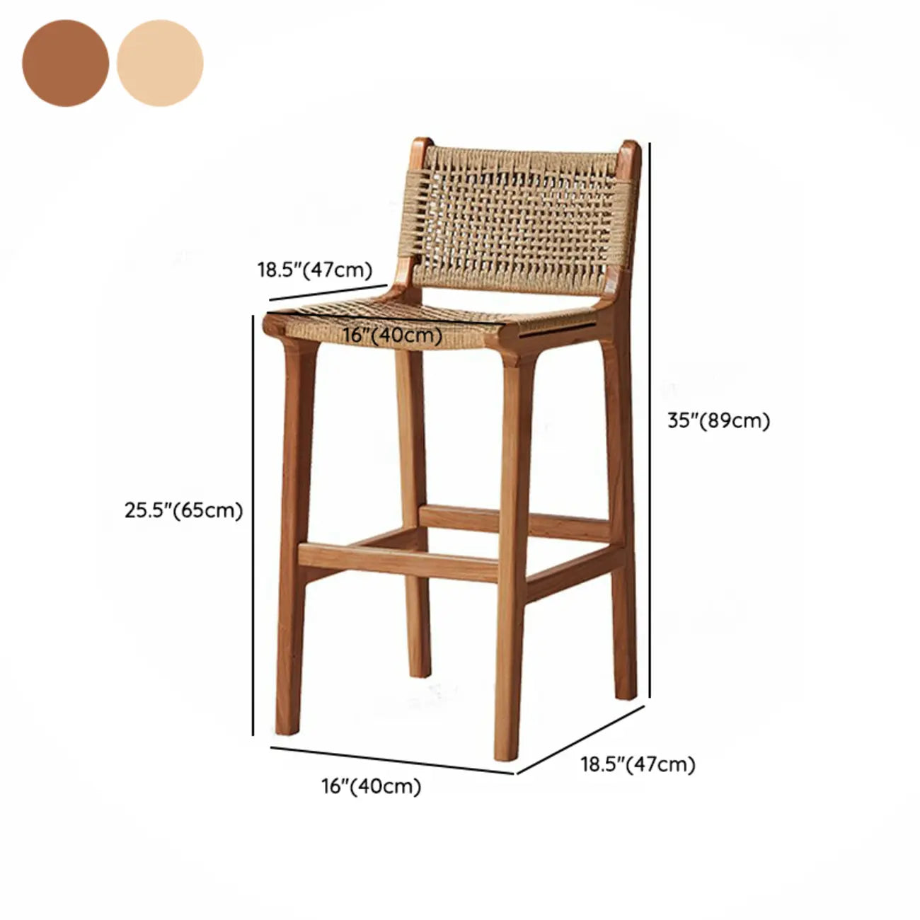 Tabouret de bar scandinave en bois et rotin