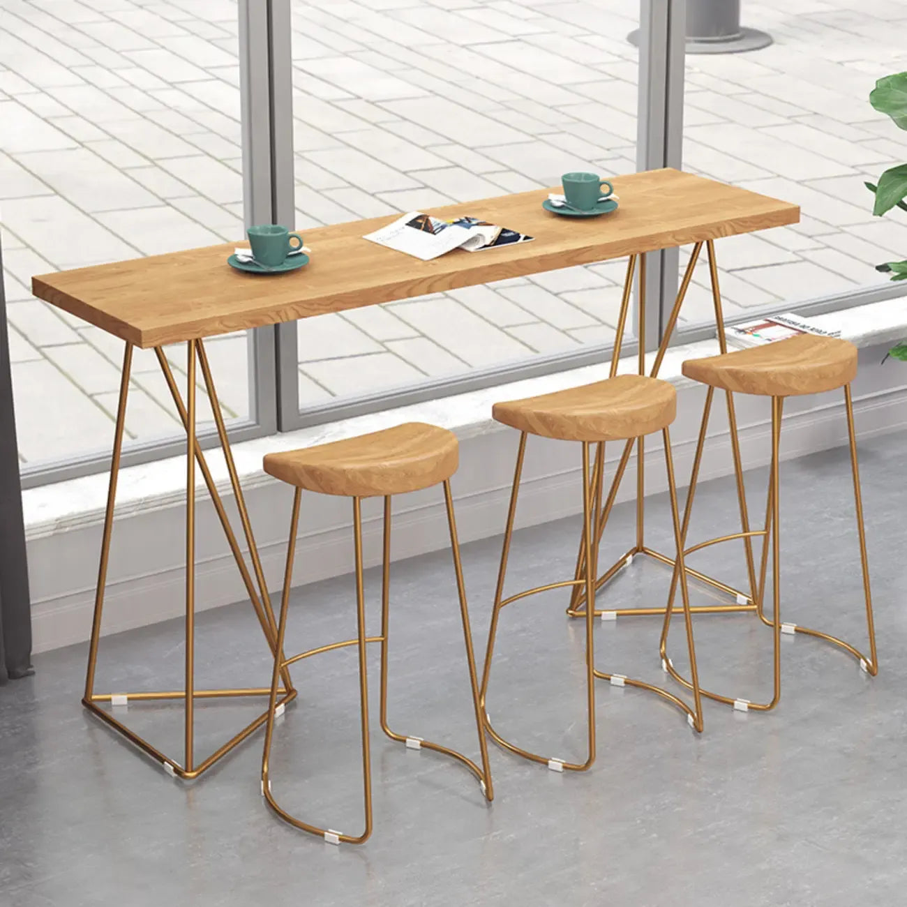Tables de bar modernes glamour en bois naturel doré sur pied