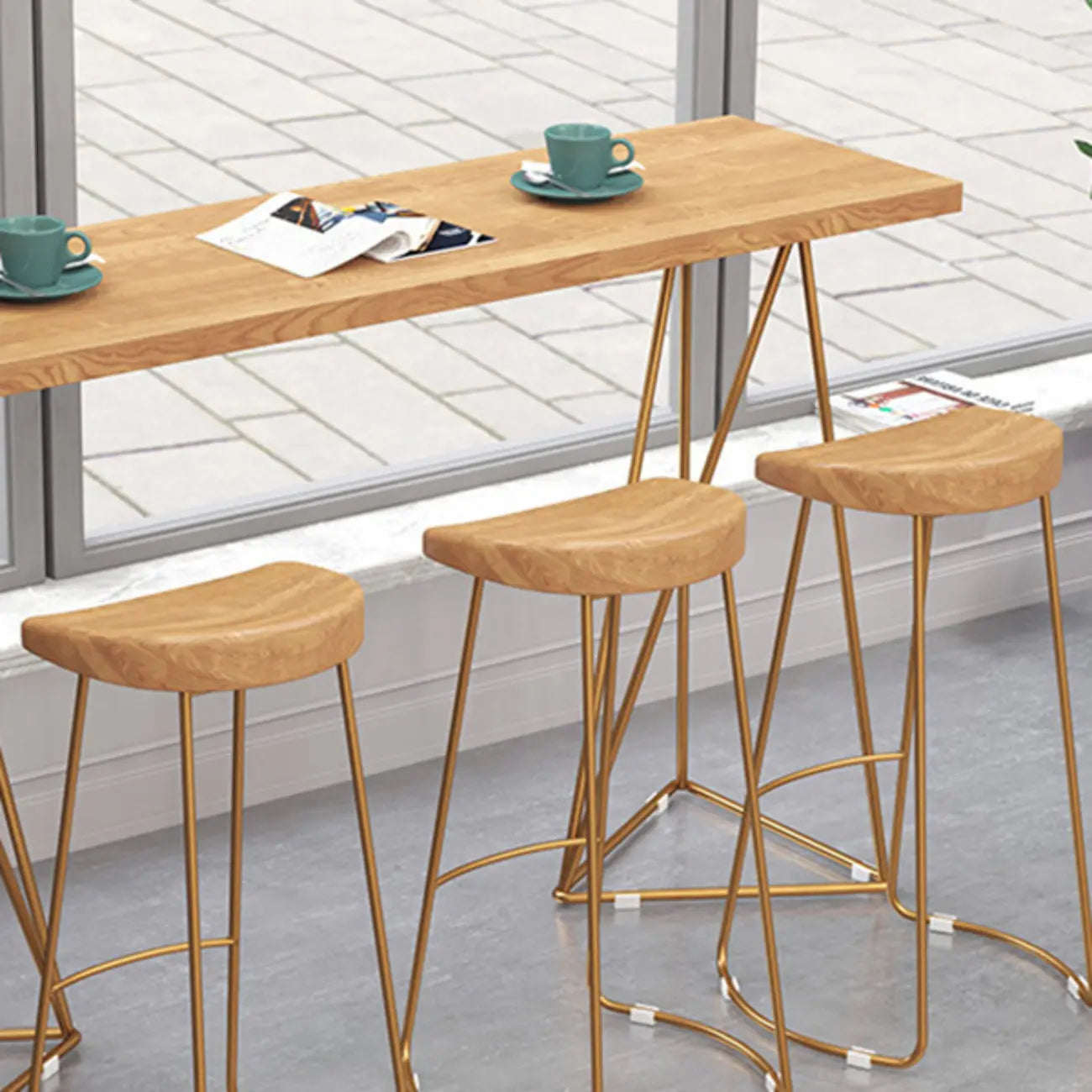 Tables de bar modernes glamour en bois naturel doré sur pied