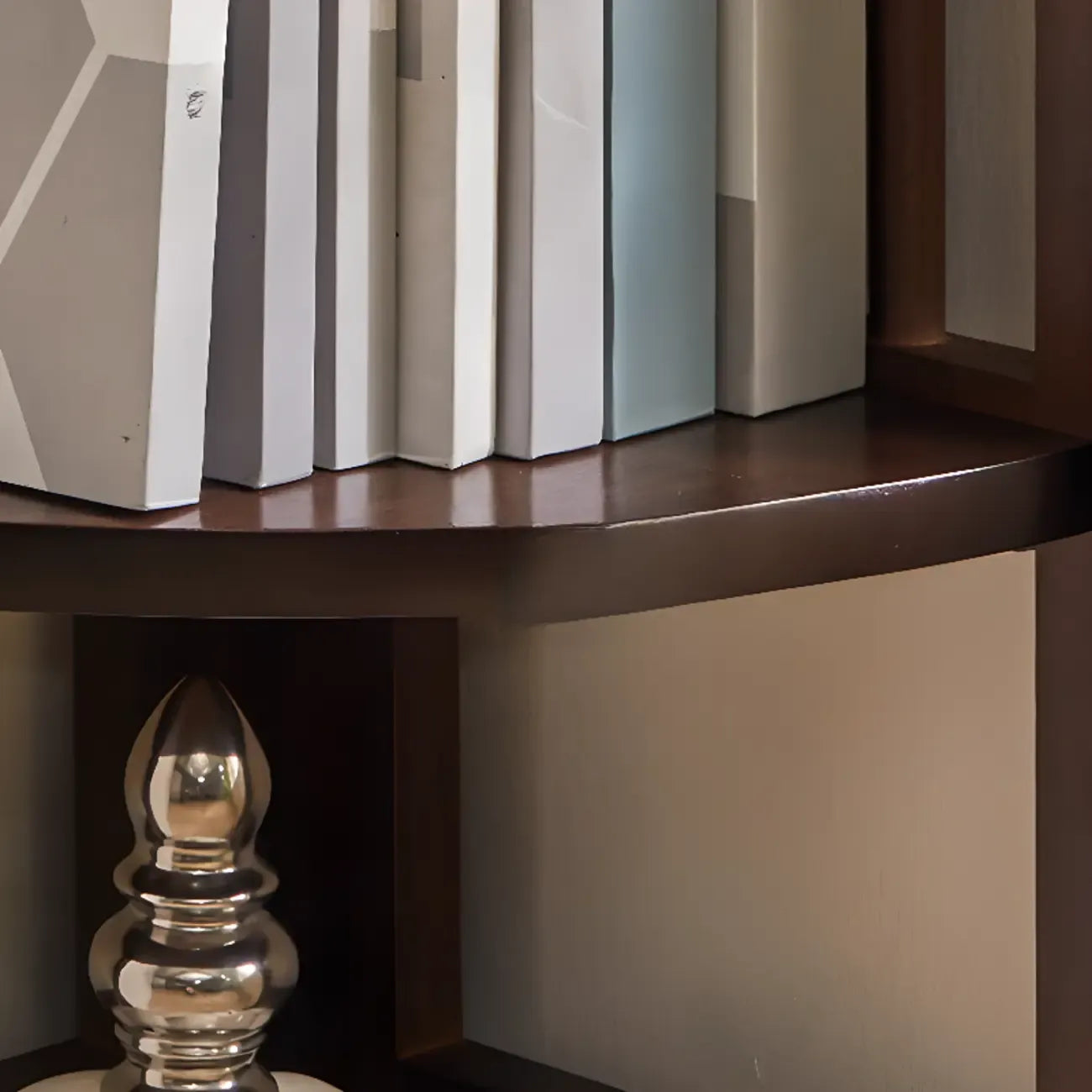 Bibliothèque d'angle ouverte étroite à 5 niveaux en bois brun noyer