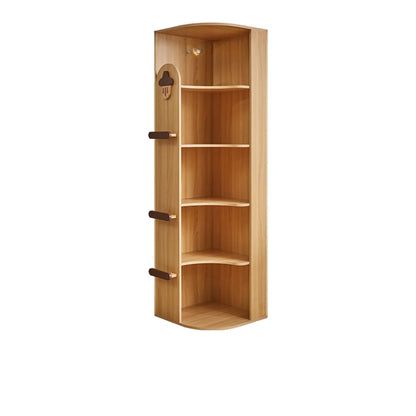 Bibliothèque d'angle ouverte étroite à 5 niveaux en bois brun noyer