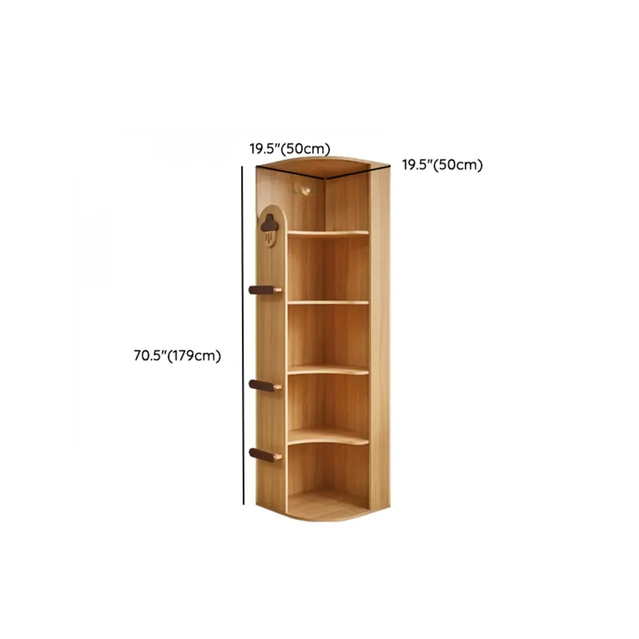 Bibliothèque d'angle ouverte étroite à 5 niveaux en bois brun noyer