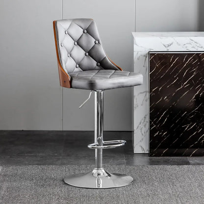 Tabouret de bar moderne réglable en cuir capitonné avec dossier haut