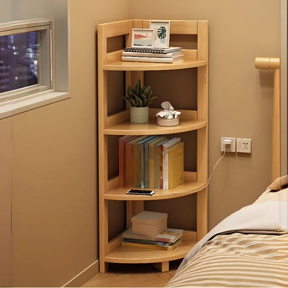 Bibliothèque d'angle étroite à 4 niveaux en bois brun noisette