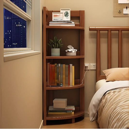 Bibliothèque d'angle étroite à 4 niveaux en bois brun noisette