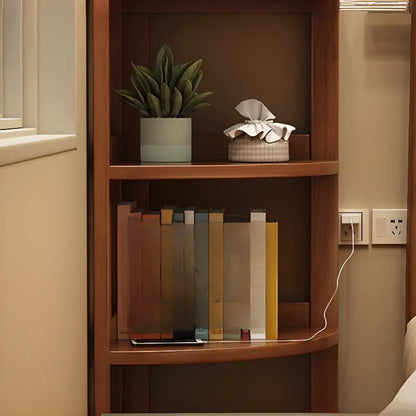 Bibliothèque d'angle étroite à 4 niveaux en bois brun noisette