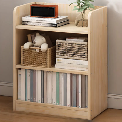 Bibliothèque rectangulaire naturelle à plusieurs niveaux en bois avec dos ouvert