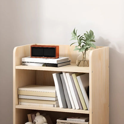 Bibliothèque rectangulaire naturelle à plusieurs niveaux en bois avec dos ouvert