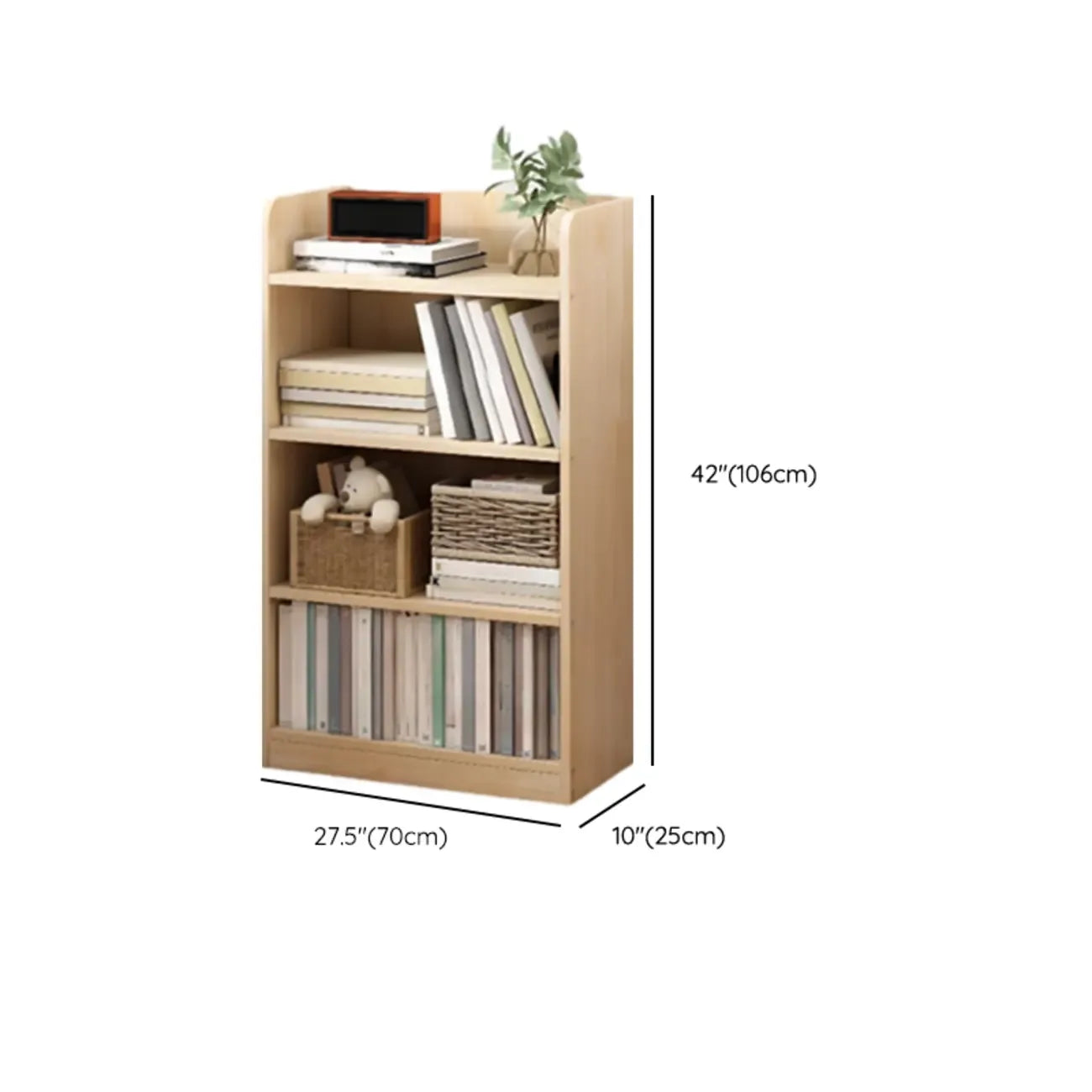 Bibliothèque rectangulaire naturelle à plusieurs niveaux en bois avec dos ouvert