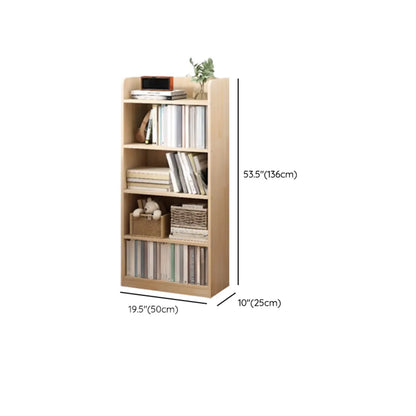 Bibliothèque rectangulaire naturelle à plusieurs niveaux en bois avec dos ouvert