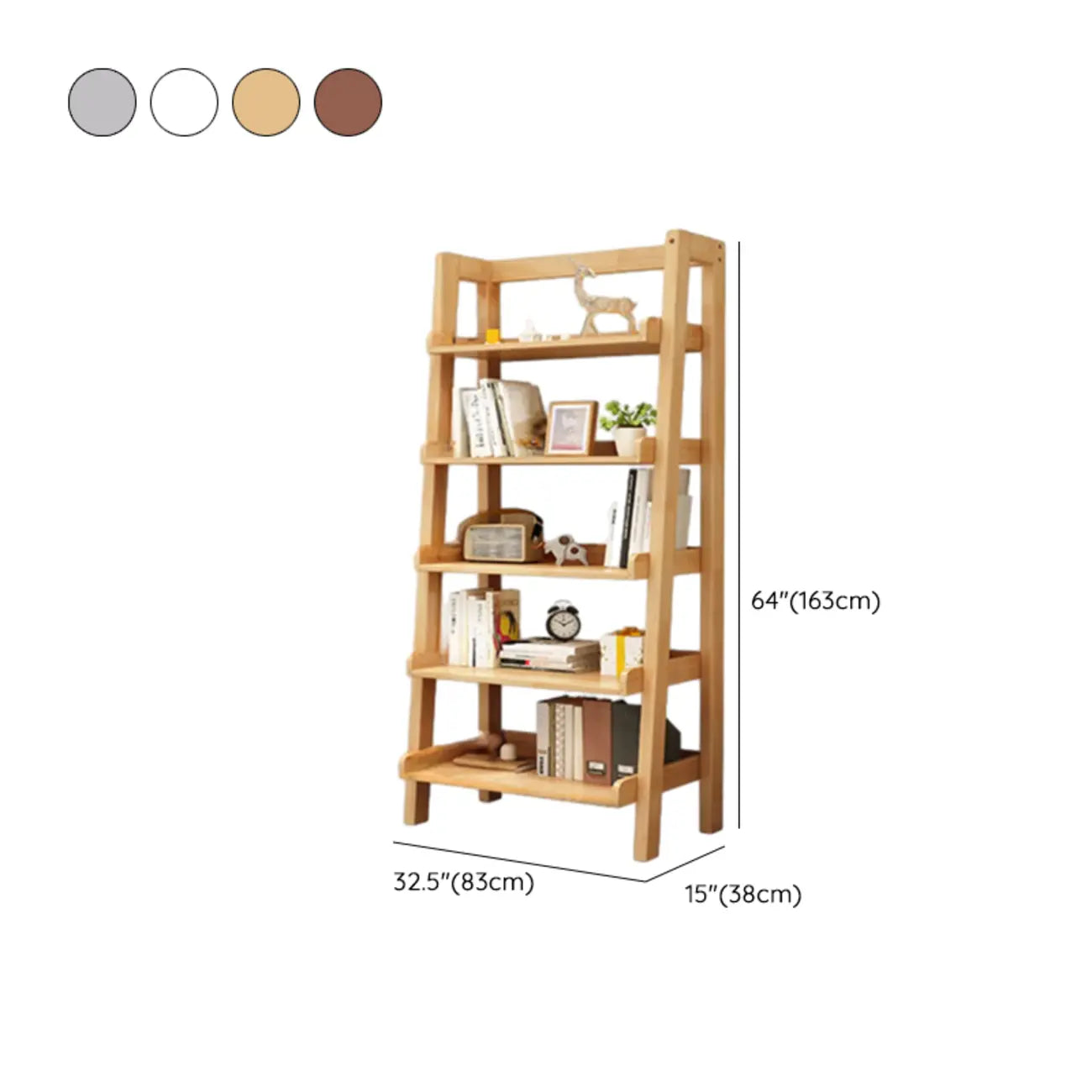 Bibliothèque échelle rectangulaire scandinave en bois à 5 niveaux