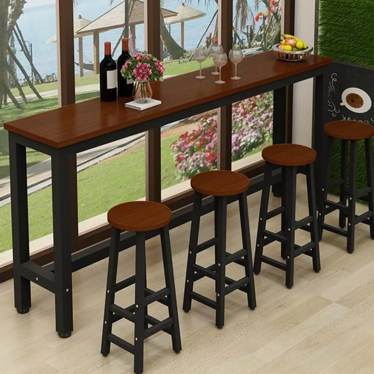 Tables de bar modernes à plateau fixe en bois brun