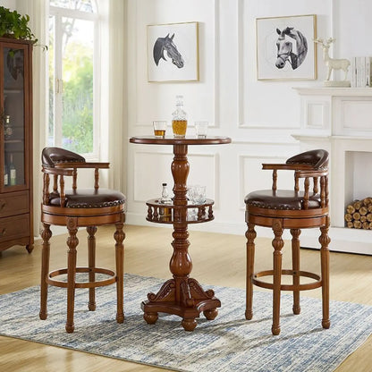 Tabourets de bar traditionnels en bois d'hévéa brun avec coussin