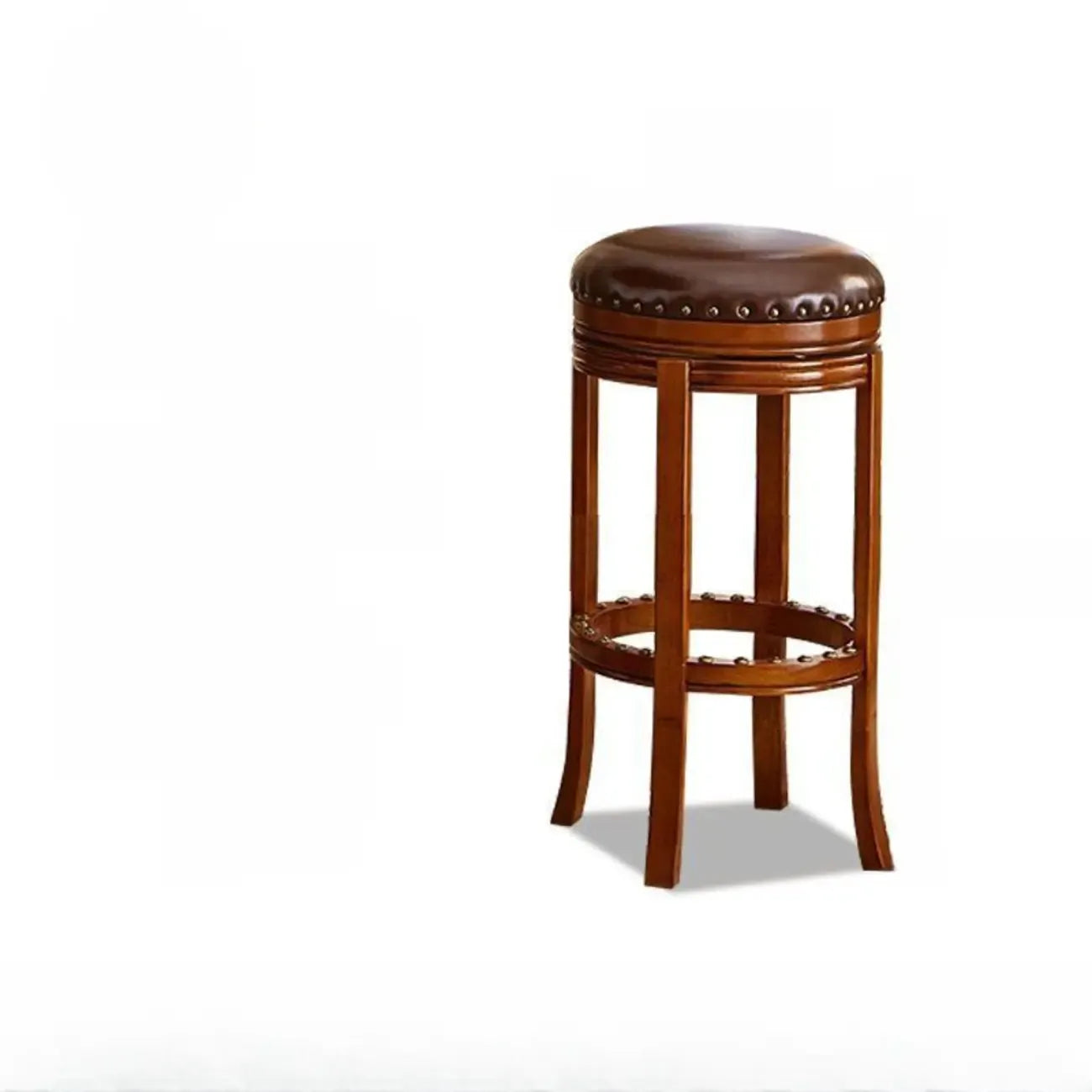 Tabourets de bar traditionnels en bois d'hévéa brun avec coussin