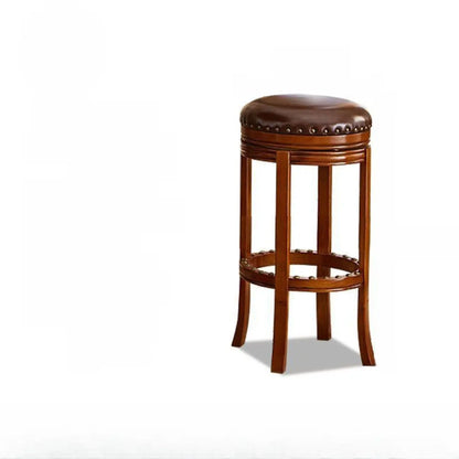 Tabourets de bar traditionnels en bois d'hévéa brun avec coussin