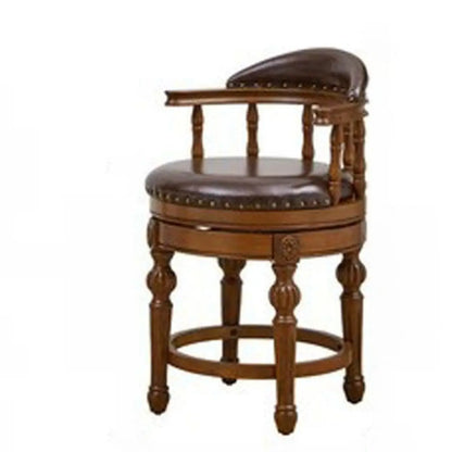 Tabourets de bar traditionnels en bois d'hévéa brun avec coussin