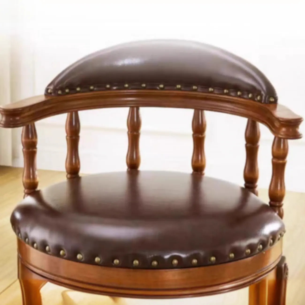 Tabourets de bar traditionnels en bois d'hévéa brun avec coussin