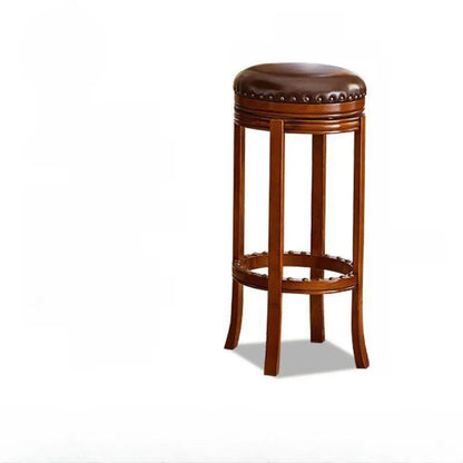 Tabourets de bar traditionnels en bois d'hévéa brun avec coussin