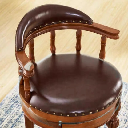 Tabourets de bar traditionnels en bois d'hévéa brun avec coussin