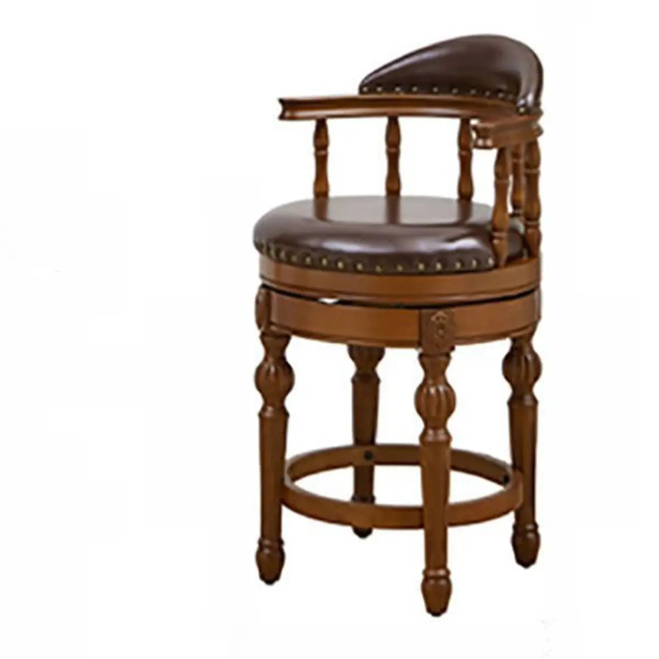 Tabourets de bar traditionnels en bois d'hévéa brun avec coussin
