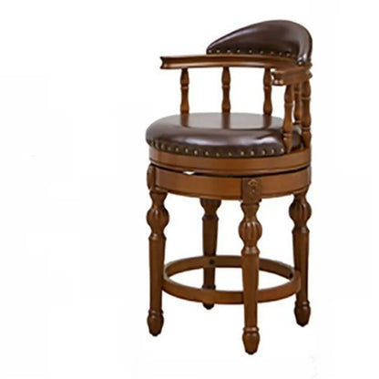 Tabourets de bar traditionnels en bois d'hévéa brun avec coussin