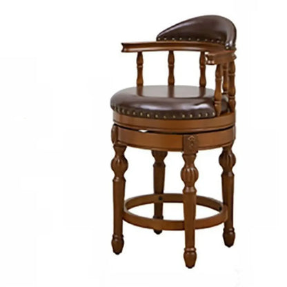 Tabourets de bar traditionnels en bois d'hévéa brun avec coussin