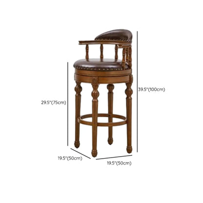 Tabourets de bar traditionnels en bois d'hévéa brun avec coussin