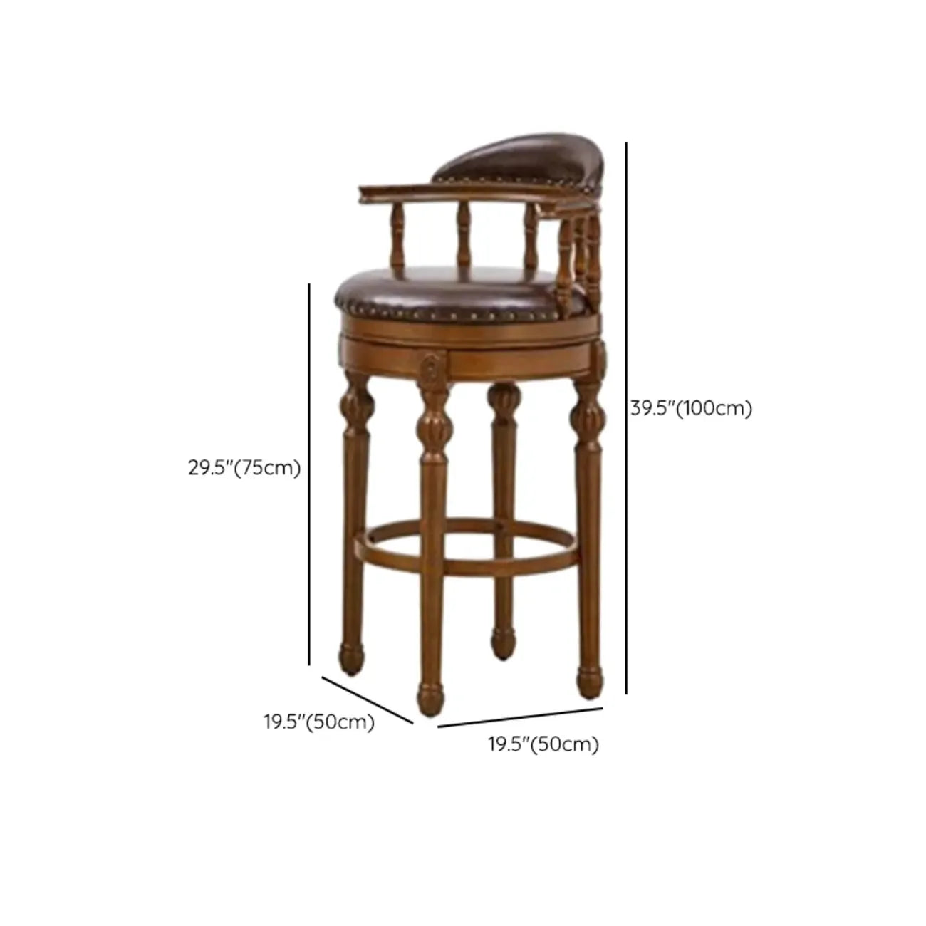 Tabourets de bar traditionnels en bois d'hévéa brun avec coussin