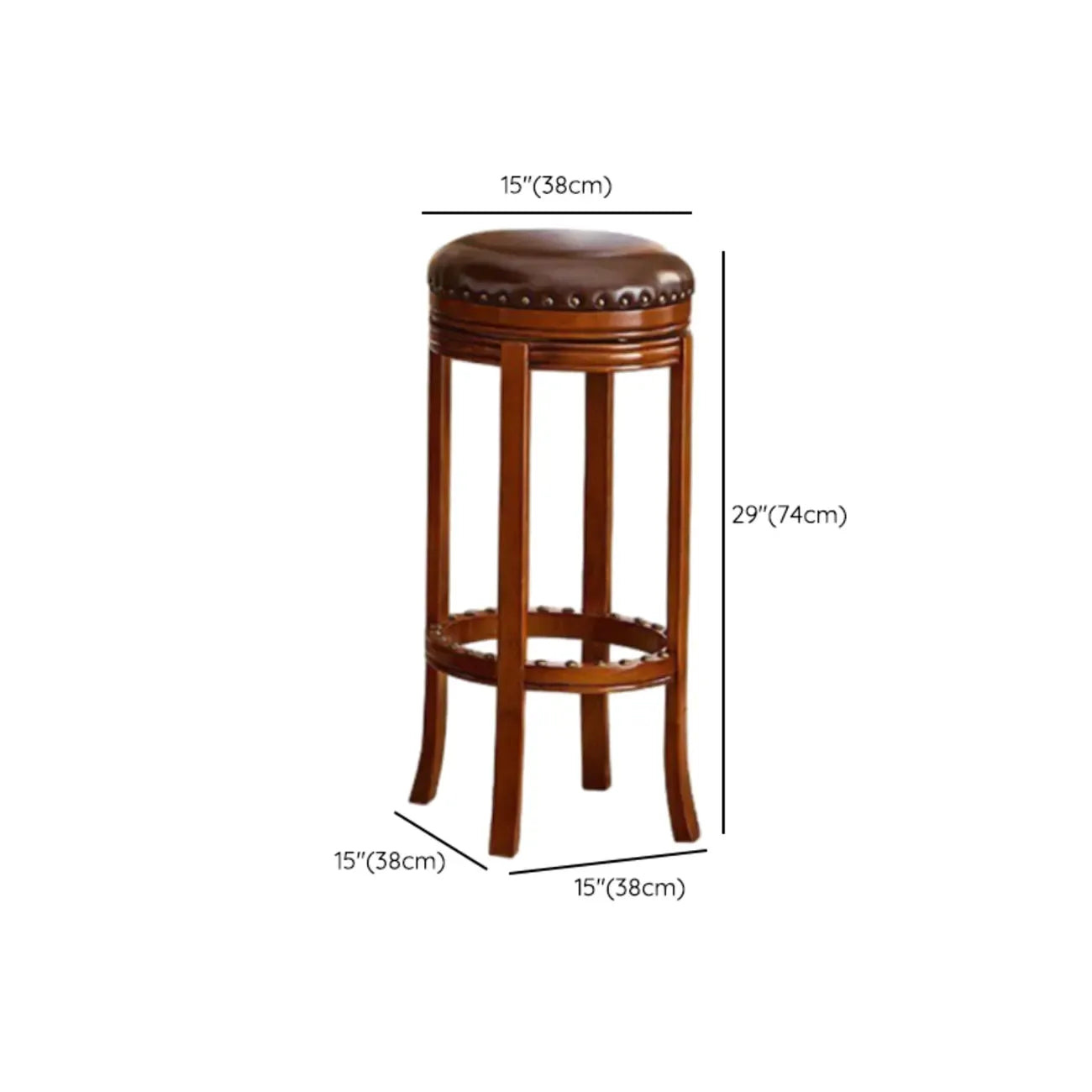 Tabourets de bar traditionnels en bois d'hévéa brun avec coussin