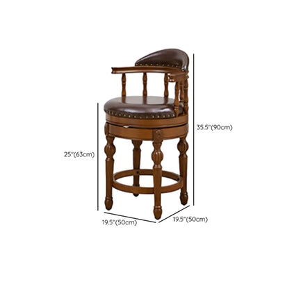 Tabourets de bar traditionnels en bois d'hévéa brun avec coussin