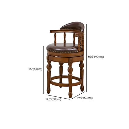 Tabourets de bar traditionnels en bois d'hévéa brun avec coussin