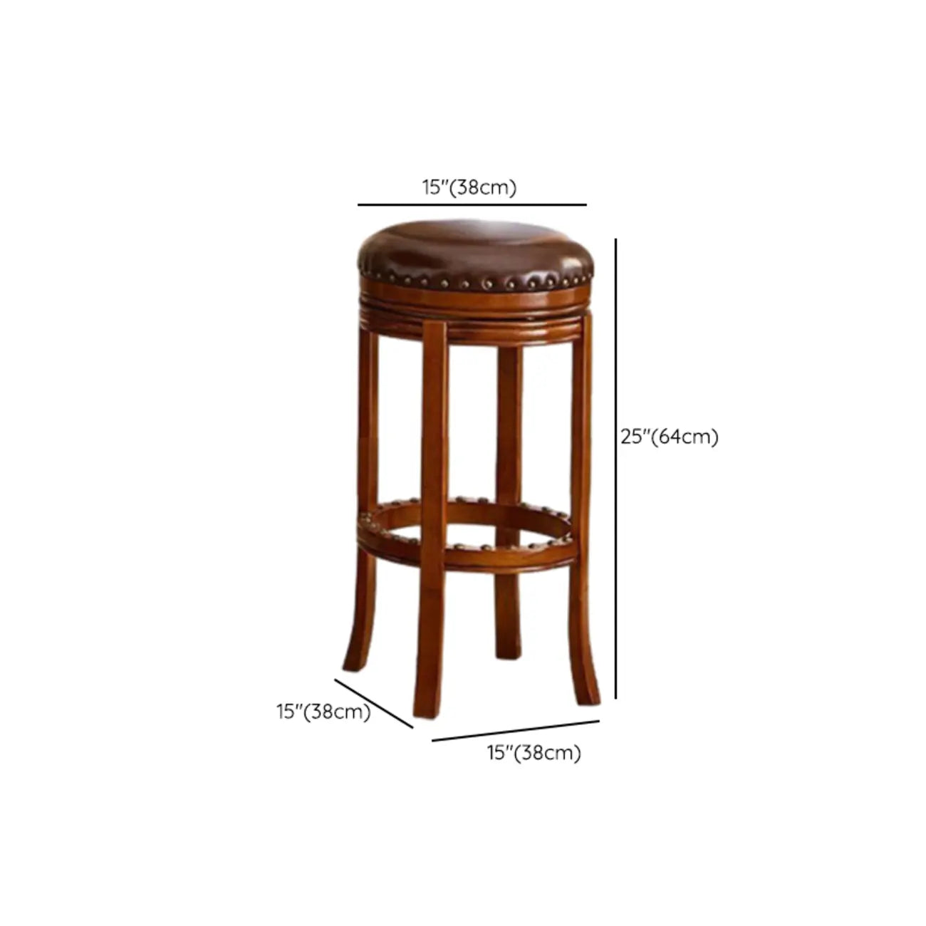 Tabourets de bar traditionnels en bois d'hévéa brun avec coussin