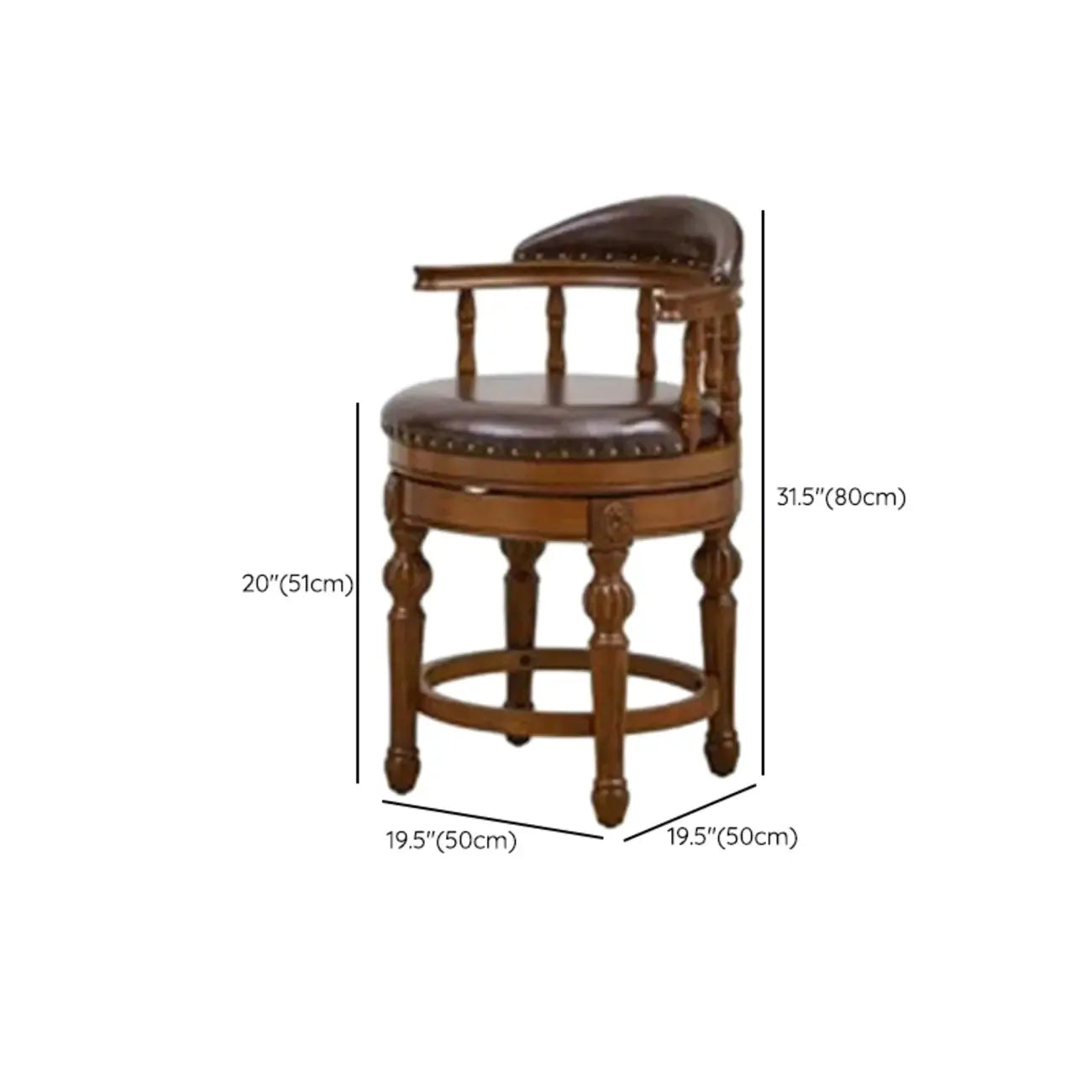 Tabourets de bar traditionnels en bois d'hévéa brun avec coussin